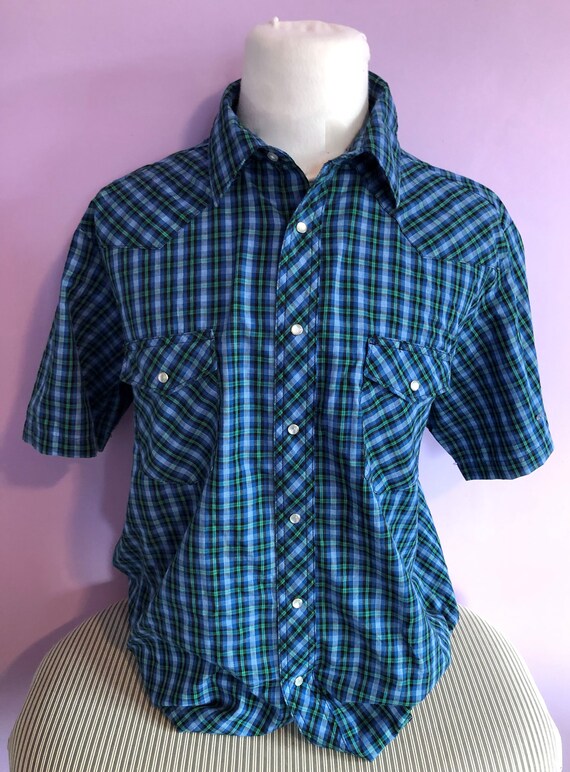 Vintage 80s Plaid Wrangler Shirt Western Large Vintage Plaid Cowboy Made in USA