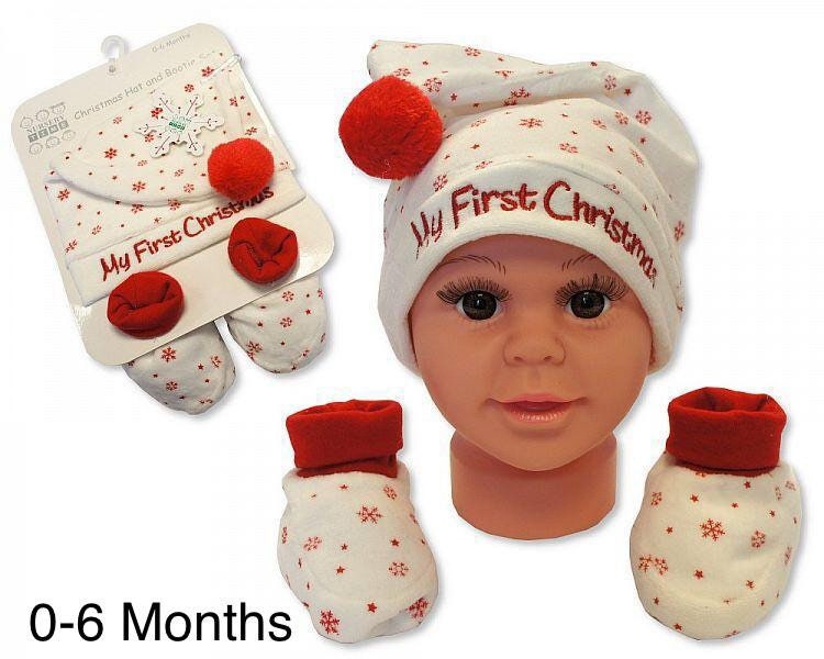 my first christmas hat and booties