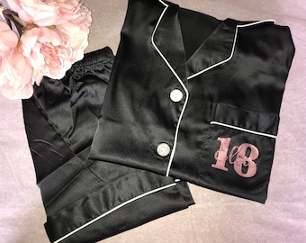 PERSONALISED Charlie Milestone Birthday | Short Pjs | Pyjamas |sweet 16 | 18th | 21st | 30th | 40th | Dusky Rose | Blush | Navy | Fast Dispa