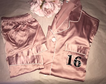 PERSONALISED Betty Style Milestone Birthday  | Short Pjs | Pyjamas | Matching mask 16th|18th| 21st |30th |40th | Dusky Rose | Blush | Navy |