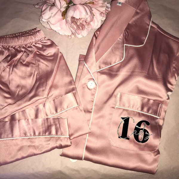 PERSONALISED Betty Style Milestone Birthday  | Short Pjs | Pyjamas | Matching mask 16th|18th| 21st |30th |40th | Dusky Rose | Blush | Navy |