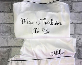 PERSONALISED Bridal party | short pjs | satin pyjamas | Bride | Bridesmaid | White | black short sets with piping and pocket