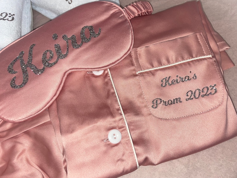 PERSONALISED Short Pyjama Prom set Pj Gift Bag Set sleepover sets Prom Pyjamas Eye mask Bobble Slippers and a gift bag set image 4