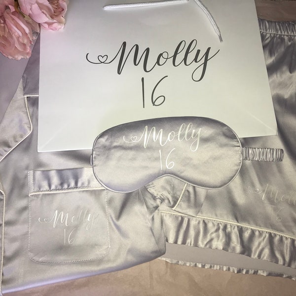 PERSONALISED Short Pyjama set | Pj Gift Bag Set | sleepover sets | Birthday | Pyjamas  eye mask and a gift bag