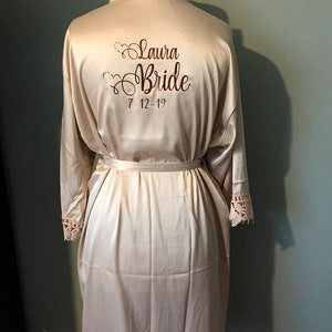 PERSONALISED plain or Lace trim Robe with a pair of slippers and a free gift bag or make up bag or tote bag to match Bride,Bridesmaid,MaidM