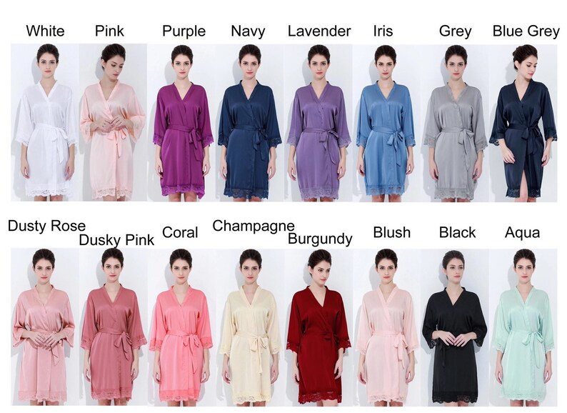PERSONALISED plain or Lace trim Robe with a pair of slippers and a free gift bag or make up bag or tote bag to match Bride,Bridesmaid,MaidM
