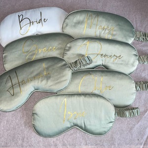 PERSONALISED  | Luxury Sage Green Satin eye masks |  | Choose from 12 Fonts | lots of coloured text to choose from