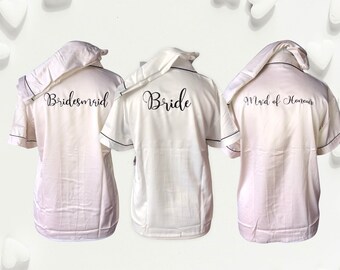 PERSONALISED Bridal short pjs Adults & Childrens,Bride, Bridesmaid, white, Champagne