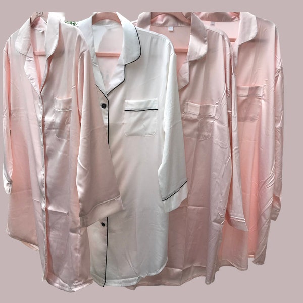 PERSONALISED  satin night shirts with pocket detail and piping detai | wide range of colours | Bride | Bridesmaid | New Mother | Gift |