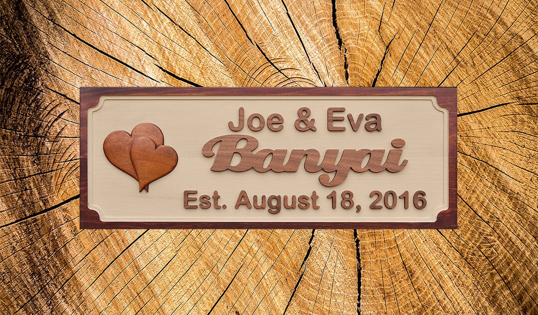 Name Inlay Personalized 3D Walnut Inlay Family Name Sign, Wedding Gift - Etsy