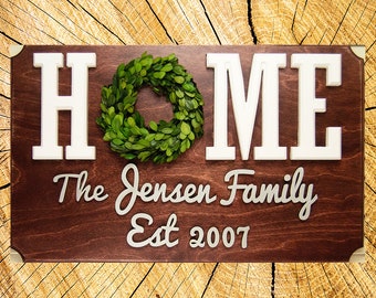 Personalized Family Established Wood Sign with Boxwood Wreath,Wood Laser Cut 3D,Wall Art Housewarming Gift,Wall Hanging Decor Anniversary