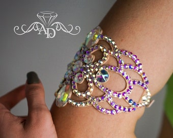 Crystal arm bracelet, ballroom arm bracelet, belly dance arm bracelet, upper arm cuff, armlet bracelet, cuff armlet, upper arm band, armband