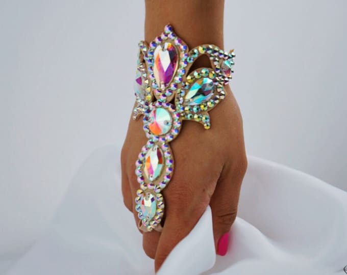 Slave hand bracelet by Amalia Design, slave ballroom bracelet, belly dance jewelry, ballroom jewelry, rhinestone bracelet, crystal bracelet