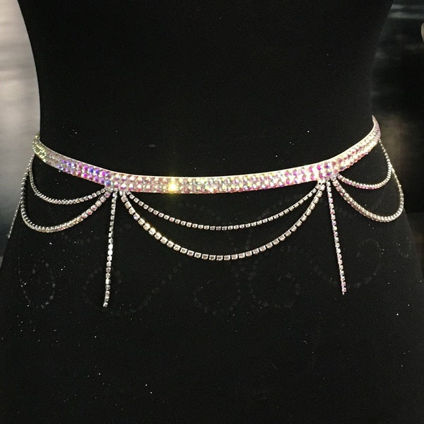 Crystal belt with rhinestones chain, jewelry chain, ballroom waist belt, dance waist chain, ballroom jewelry, rhinestone belt, ballroom belt