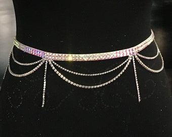 Crystal belt with rhinestones chain, jewelry chain, ballroom waist belt, dance waist chain, ballroom jewelry, rhinestone belt, ballroom belt