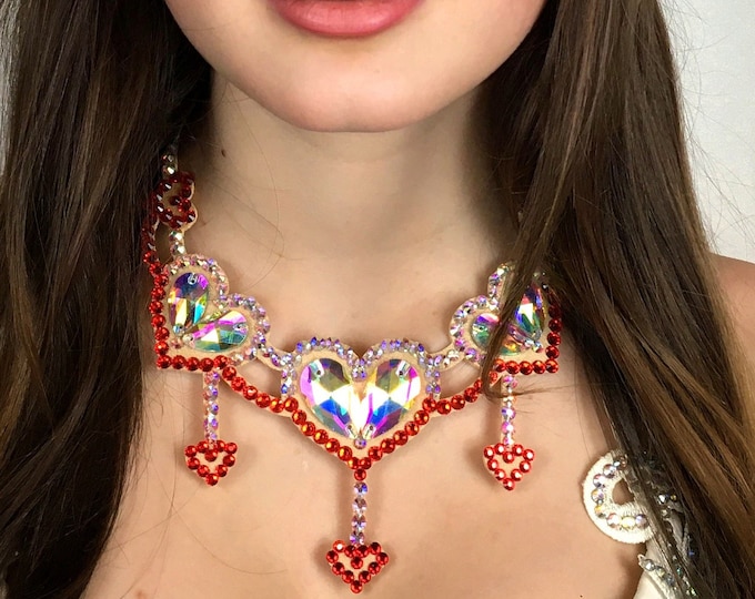 Heart necklace by Amalia Design, ballroom necklace, belly dance necklace, rhinestone necklace, ballroom jewelry, Valentine s day necklace