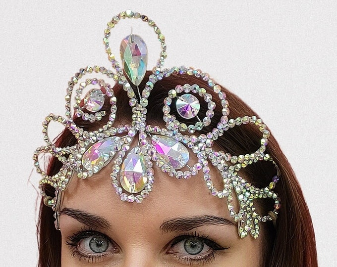 Crystal crown by AmaliaDesign, bellydance headpiece, ballroom dance hair piece, rhinestone headpiece bellydance, mermaid crown, show ballet