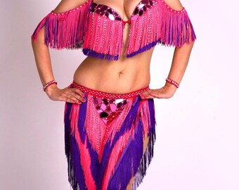 Fringe Belly Dance Costume with Sew-On Mirrors