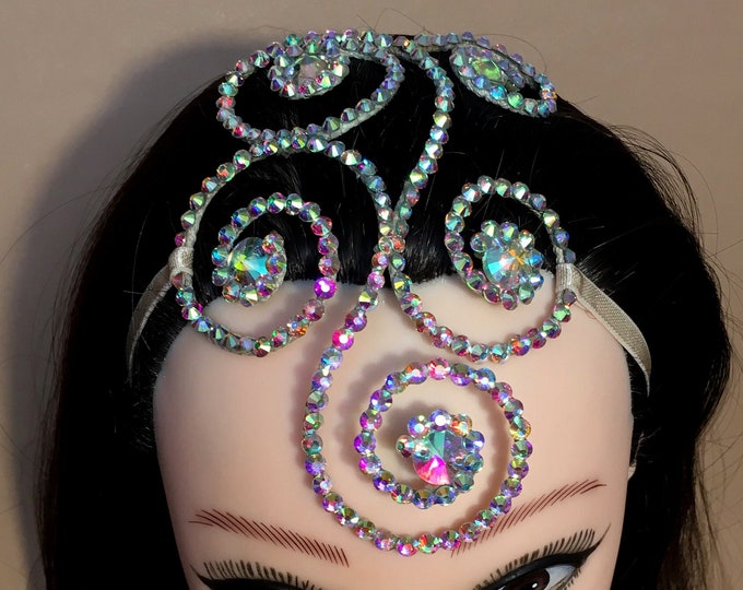Crystal head piece by Amalia Design, rhinestone hairpiece, dance hairpiece, dance hair accessory, ballroom hairpiece, dance hair jewelry