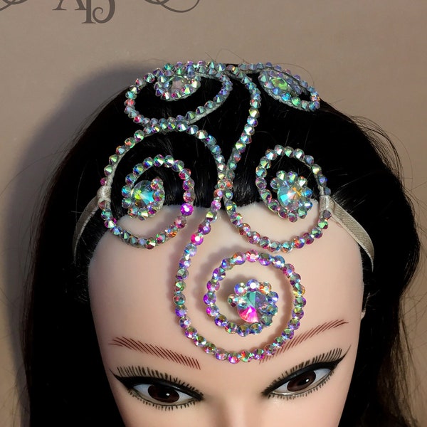 Crystal head piece by Amalia Design, rhinestone hairpiece, dance hairpiece, dance hair accessory, ballroom hairpiece, dance hair jewelry