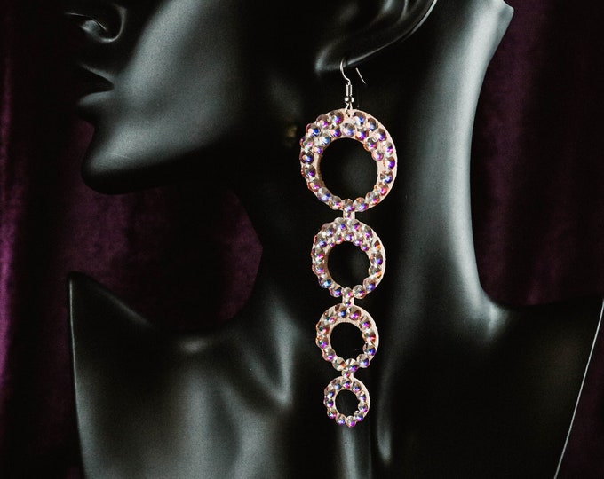 Long crystal earrings by Amalia Design,  bellydance earrings, dangle earrings, rhinestones earrings, ballroom dance earrings, felt earrings