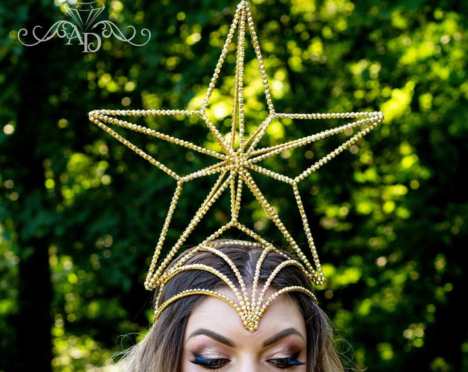 Crystal headdress by Amalia Design, carnival crown, festival headpiece, burlesque crown, show girls headwear, showgirl headdress, cabaret