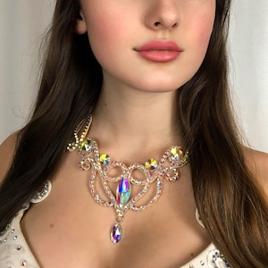 Rhinestones dance necklace by Amalia Design, ballroom necklace, belly dance necklace, rhinestone necklace, ballroom jewelry, latin necklace image 4