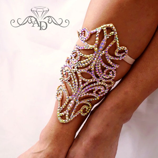 Crystal leg bracelet by Amalia Design, latin dance leg bracelet, bellydance leg jewelry, ballroom dance jewelry, ballroom leg bracelet