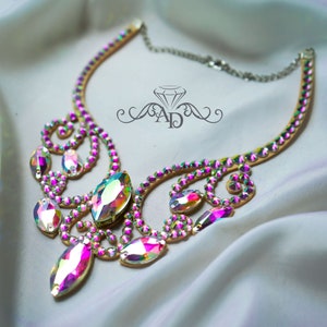 Rhinestones dance necklace by Amalia Design, ballroom necklace, belly dance necklace, rhinestone necklace, ballroom dress, latin necklace