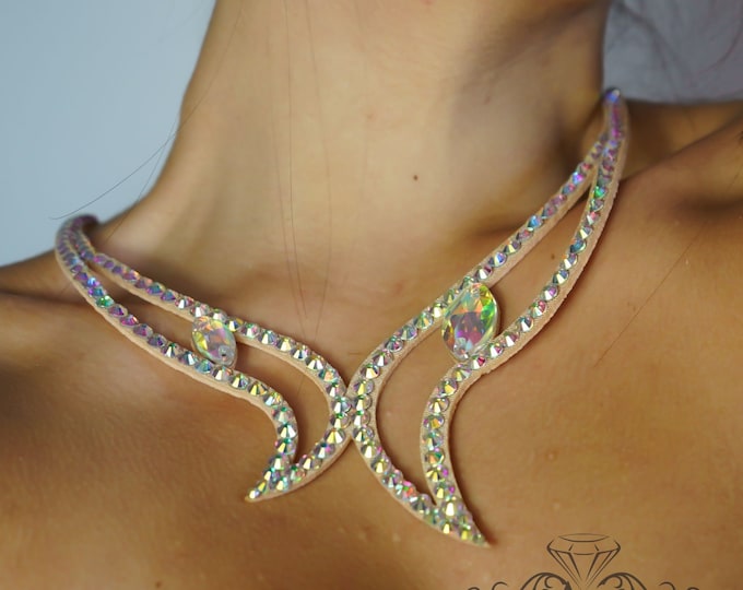 Dance necklace by Amalia Design, latin necklace, belly dance jewelry, ballroom jewelry, festival jewelry, jewellery, crystal necklace