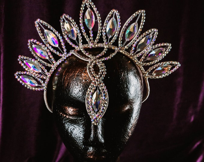 Crystal crown by AmaliaDesign, bellydance headpiece, ballroom dance hair piece, rhinestone headpiece bellydance, mermaid crown, show ballet