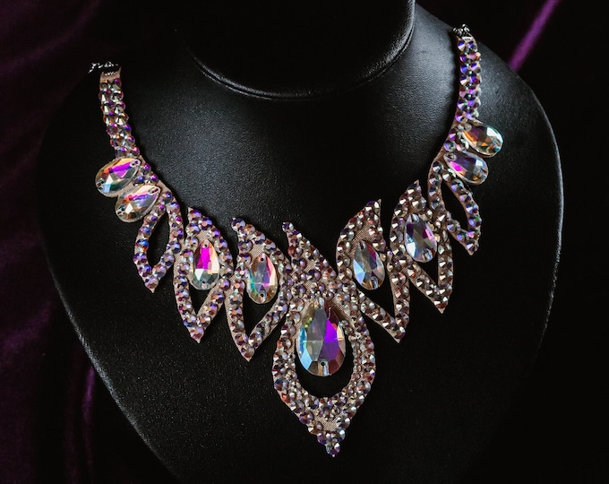 Ballroom necklace, by Amalia Design, ballroom jewelry, belly dancer jewelry, rhinestone necklace, silver cute necklace
