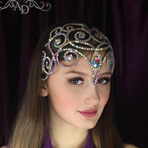 Crystal tiara, rhinestone diadem, belly dance tiara, belly dance diadem, ballroom hair piece, burlesque headpiece, rhinestone headpiece