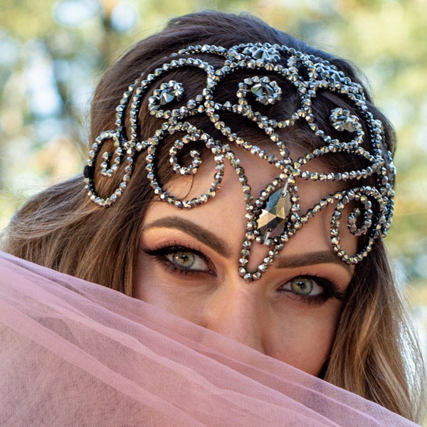 Wire crystal head jewelry, rhinestone dance tiara, sparkling crystal headpiece, elegant rhinestone wire  headpiece, show rhinestone tiara
