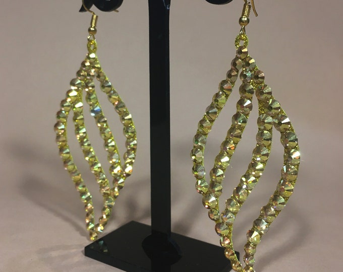 Gold rhinestones earrings by Amalia Design, bellydance earrings, gold crystal earrings, competition jewelry, stones earrings
