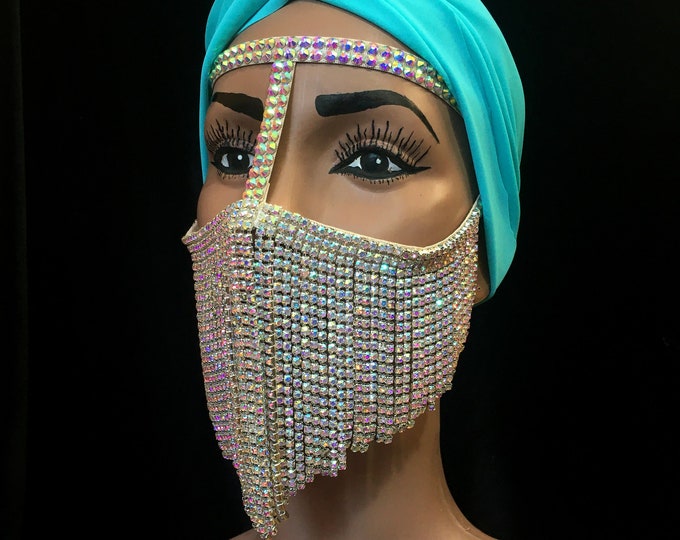 Chain face mask, silver girls mask, gold face chain jewelry, arabian face mask, burka face mask, fancy bellydance mask, arabian face jewelry