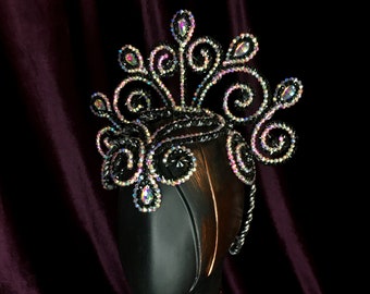 Crystal tiara by Amalia Design, crystal crown, burlesque headpiece, cabaret crown, Burning Man festival crown, show girls headwear, samba