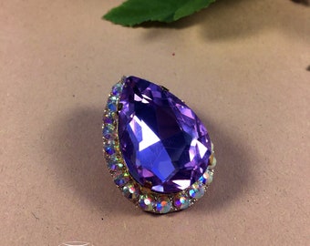 Teadrop crystal ring, light purple ring, rhinestone ring, rings for women, raw crystal rings, latin ballroom dress, ballroom dress