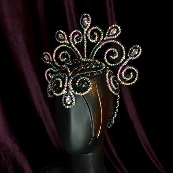 Crystal tiara by Amalia Design, crystal crown, burlesque headpiece, cabaret crown, Burning Man festival crown, show girls headwear, samba