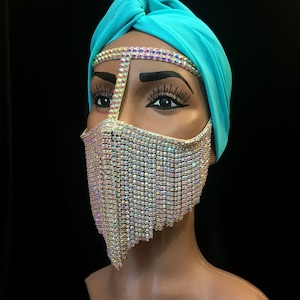 Chain face mask, silver girls mask, gold face chain jewelry, arabian face mask, burka face mask, fancy bellydance mask, arabian face jewelry