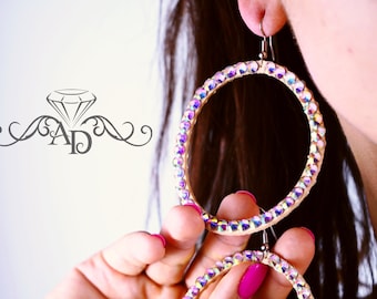 Crystal hoop earrings by Amalia Design, ab crystal circle earrings, ballroom hoop earrings, latin dance earrings, ballroom dance earrings