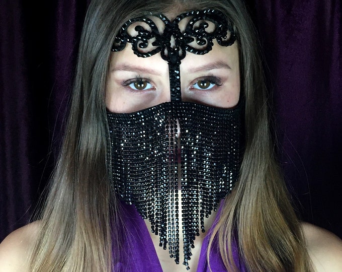 Chain face mask, black girls mask, face chain jewelry, arabian face mask, burka face mask, fancy bellydance mask, face chain headpiece