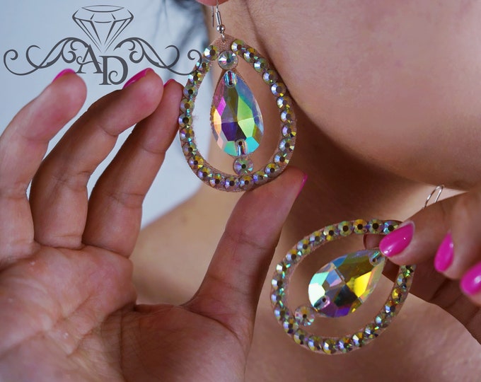Teardrop earrings by Amalia Design, dance earrings rhinestone accessory, ballroom dance earrings, AB crystal earrings, latin dance earrings