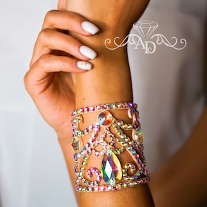 Dance bracelet, ballroom dance cuff bracelet, belly dance jewelry rhinestone, latin hand bracelet, dance hand jewelry crystal bracelet