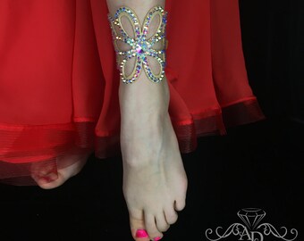 Crystal anklet by Amalia Design, belly dance jewelry, ballroom jewelry, dance anklet, rhinestones anklet, ankle cuff, crystal ankle bracelet