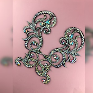 Rhinestones costume base, dance costume patch, bellydance base, belly dance costume base, rhinestones felt applique, ab rhinestone applique