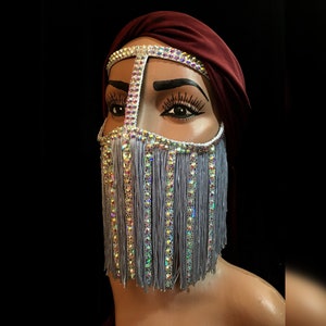 Fringe face mask, silver girls mask, face chain jewelry, arabian face mask, silver veil, tribal face chain, arabian face jewelry, mask veil