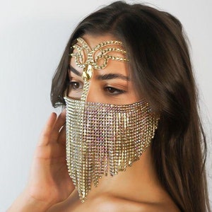 Golden face mask, girls mask, face chain jewelry, arabian face mask, burka face mask, fancy bellydance mask, arabian face jewelry