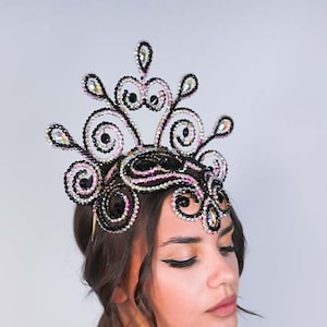 Crystal wireframe tiara, wire crystal crown, burlesque headpiece, cabaret crown, Burning Man festival crown, show girls headwear, samba