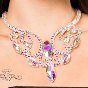 Rhinestones dance necklace by Amalia Design, ballroom necklace, belly dance necklace, rhinestone necklace, ballroom dress, latin necklace